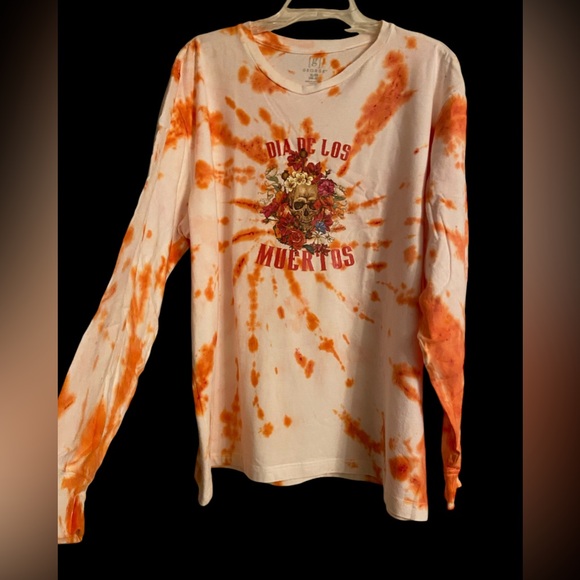 Tie dye skull day of the dead hand crafted men size XL color orange & white - Picture 3 of 9